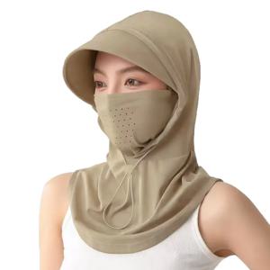 여성용 여름 풀페이스 자외선 차단 마스크 일체형, 아이스 실크 자외선 차단 사이클링 넥 프로텍션 통기성 모자 마스크