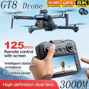 GT8 드론 장애물 회피 벨트 4.3인치 화면 브러시리스 2.4G 광학 흐름 8K HD 듀얼 카메라 접이식 FPV 쿼드콥터 항공기