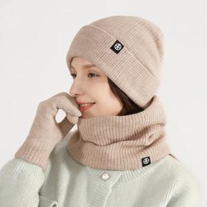가을 겨울 야외 따뜻한 양모 모자 스카프 장갑 3 조각 정장 Windproof 성인 니트 머플러 모자 및 모자 남성 여성을위한