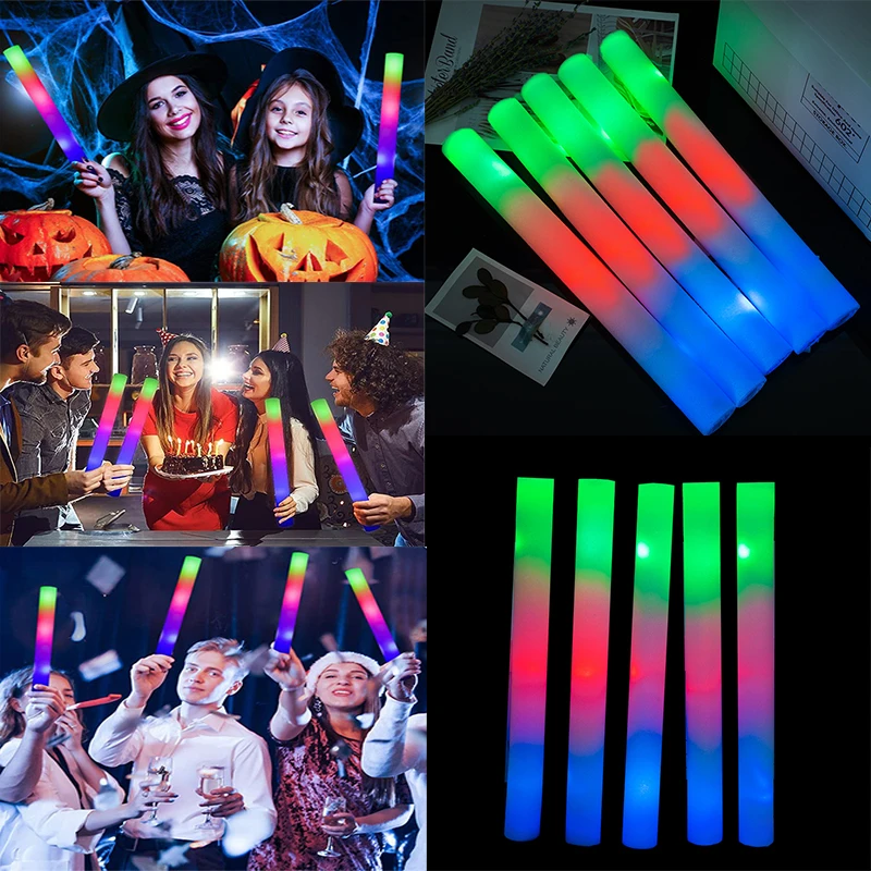 30Pcs RGB LED 글로우 폼 스틱 대량 다채로운 LED 글로우 스틱 치어 리더 튜브 어두운 빛 생일 웨딩 파티 용품