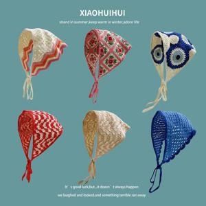 여성용 니트 레이스 삼각형 스카프, 2024 레트로 다목적 머리 스카프, 모자 번들, 헤어 사진 가방, 머리띠, 프랑스 인스, 신제품