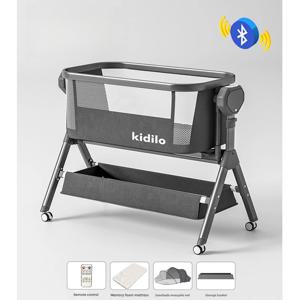 Kidilo 다기능 아기 침대, 이동식 및 접이식, 전기 접합 대형 침대, 신생아 침대, 금속 소재, 미니멀리스트 스타일