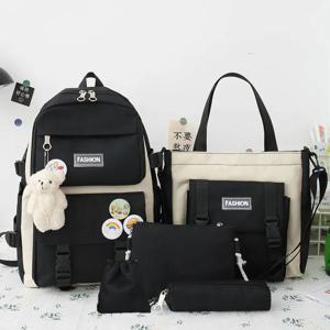 여성용 초등 학교 책가방 4 종 세트, 한국 버전, 캠퍼스 경량 대용량 배낭, 재초 중학