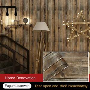 45cm 레트로 가짜 나뭇결 껍질 스틱 벽지 자체 접착 나무 판자 벽 스티커 롤 이동식 비닐 벽 취재