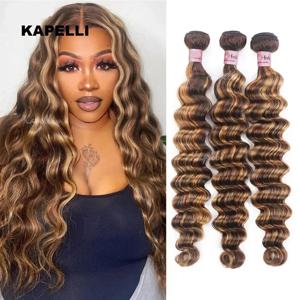 루즈 딥 웨이브 하이라이트 번들 100% 인모 번들 P4/27 허니 브라운 브라질리언 헤어 번들 1 3 4 레미 헤어 번들