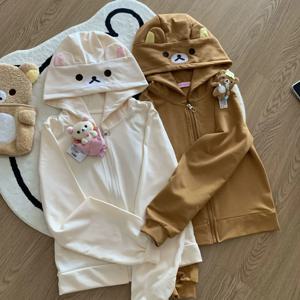 봄 여름 새로운 귀여운 곰 귀 지퍼 업 까마귀 일본 달콤한 소녀 캐주얼 루즈 스웨트 여성 카디건 Anime 까마귀 Y2k Top