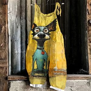 2025 여성 여름 핫세일 점프수트 추상 프린트 패션 캐주얼 점프수트 휴가 여행 루즈핏 편안한 의류