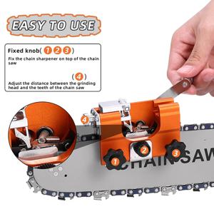 전기톱 샤프너 키트 1세트, 휴대용 전기톱 샤프너, 4개의 이중 목적 카바이드 그라인딩 헤드가 있는 수동식 전기톱 샤프닝 도구, 확장된 가이드 슬리브 디자인, 전기톱 샤프닝 클램프, 4