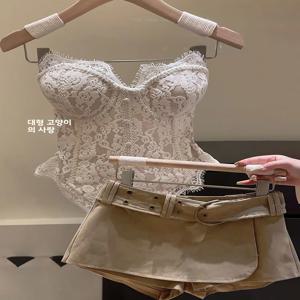 퓨어 디자이어 섹시 숏 스커트 세트 여성용 레이스 피쉬본 탑과 스커트 투피스 세트 가을 신상 넥타 컬러 출퇴근룩