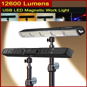 【고출력 자석 LED 라이트 바】3가지 색상 모드를 갖춘 휴대용 USB 충전식 작업등 IP66 방수 비상용 파워뱅크