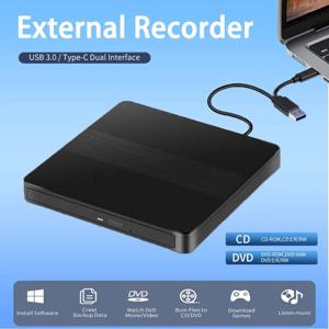 2-in-1 USB3.0 타입-C 슬림 외장 DVD RW CD 버너 라이터 리더 플레이어 광학 드라이브 휴대용 DVD 버너 노트북 PC 맥용