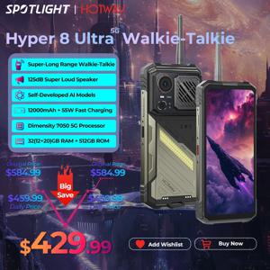 HOTWAV 하이퍼 8 울트라 러기드 폰 워키토키 하이 히토 AI 툴셋 125dB 모바일 폰 5G 12000mAh 55W 12GB 512GB 108MP 휴대폰