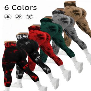 여성용 타이다이 심리스 하이웨이스트 요가 팬츠 뱃살 보정 밴드 팬츠 편안한 신축성 레깅스