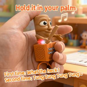 스틱맨 텅 텅 텅 텅텅텅 애니메이션 나무 열쇠고리 스틱맨 피규어 발광 펜던트 수집용 장식 선물