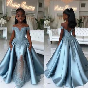 맞춤형 플라워 걸 드레스 웨딩 드레스 첫 크리스마스 드레스 파티 드레스 오프 숄더 레이스 인어 공주 어린이 정장 드레스