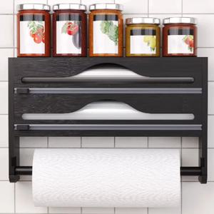 대나무 3-in-1 키친 랩 커터 박스 (종이 타월 홀더, 호일 및 유산지 보관함 포함)