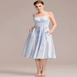 BAZIIINGAAA 파티 드레스 민소매 스윗하트 넥 자수 A라인 미디 웨딩 게스트 드레스 이브닝 드레스