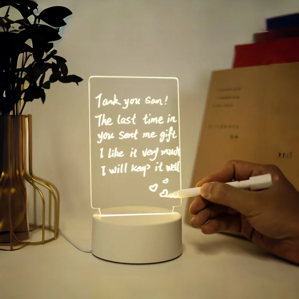 DIY 메모장 LED 드로잉 보드 발광 아크릴 메시지 보드 펜 포함 지울 수 있는 어린이 그림/글 메시지 보드 야간 조명
