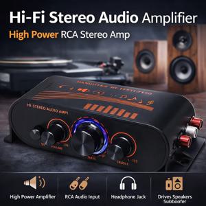 HiFi 스테레오 오디오 증폭기 RCA 입력 2채널 20W×2 DC12V 미니 앰프(자동차 홈 스피커 시스템용 저음 고음 조절 기능 포함)