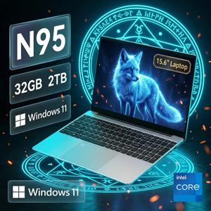 인텔 N95 휴대용 노트북 15.6인치 32GB 2TB 윈도우11 오피스 1080P HD 지문인식 잠금해제 노트북 게이밍 노트북 컴퓨터 PC