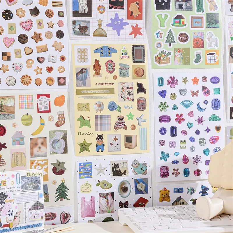 1300개 귀여운 종이 스티커북 레트로 감성 데칼, 스크랩북킹, 저널링, 노트북 장식, DIY 공예, 플래너 용품