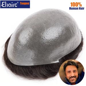 프리미엄 내구성 매듭 마이크로 스킨 남성용 헤어 프로테시스 0.12MM 남성용 모세관 프로테시스 남성용 가발 남성용 100% 인모 가발