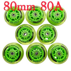 무료 배송 롤러 스케이트 휠 녹색 투명 휠 80mm 80a 8 바퀴/많은