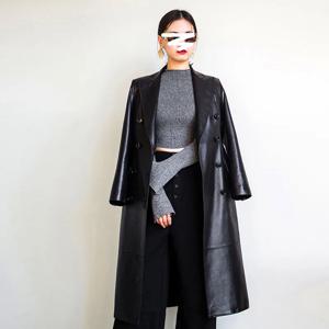여성용 롱 가죽 코트 더블 브레스티드 수트 칼라 양가죽 트렌치 윈드브레이커 진짜 가죽 OL 봄 가을 패션 아우터웨어