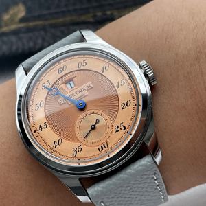 현물 상품 NEW Pierre Paulin 점프 아워 남성용 시계 연어 다이얼 자동 St17 기계식 시계 빈티지 날짜 창 38mm