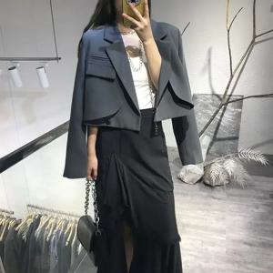 크롭 블랙 짧은 의류 여성용 블레이저 코트 및 재킷, 흰색 아우터, 젊은 여성 의류, 한국 패션