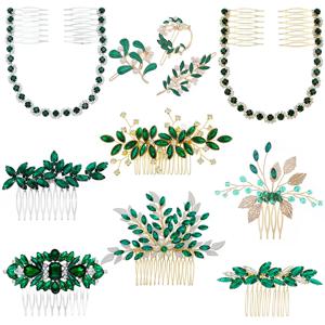 Efily Vitnage 그린 크리스탈 웨딩 헤어 액세서리, 신부 진주 헤어 빗, 라인석 헤드피스, 쥬얼리, 발렌타인 데이 선물