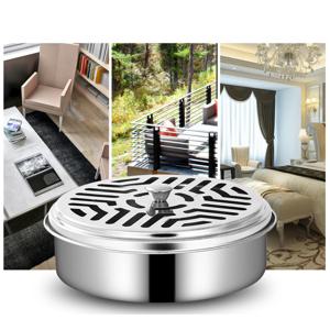 스테인레스 스틸 모기 코일 홀더 라운드 트레이(커버 포함) 청소가 용이함 야외 피크닉 여행을 위한 모기 방지 용품