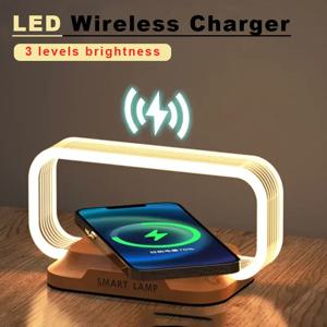 LED 야간 조명 무선 충전기 스탠드 테이블 책상 램프 휴대 전화 홀더 iPhone 용 고속 충전 스테이션 도크 Samsung Xiaomi