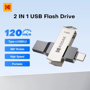 오리지널 코닥 타입 C 펜드라이브 USB3.2 메탈 USB 플래시 드라이브 128GB 64GB 32GB HDD 2 in 1 U-디스크 키 스마트폰 노트북 데스크탑용