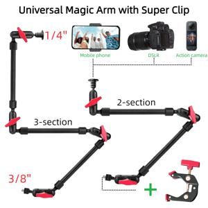 22/30인치 카메라 매직 암, 스마트폰 캠코더 액션 카메라 클램프 마운트 태블릿 웹캠 스튜디오 키트용 슈퍼 클립 브래킷 포함