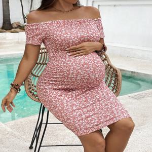 2024 여름 한국판 신상 슬림 패션 라인 어깨 꽃무늬 스커트 기질 출산복