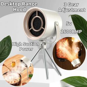 데스크탑 레인지 후드 소형 쿠커 후드, 대형 흡입, USB 충전 휴대용 배기 선풍기, 필터 포함, 실내 바베큐 냄비, 3 기어
