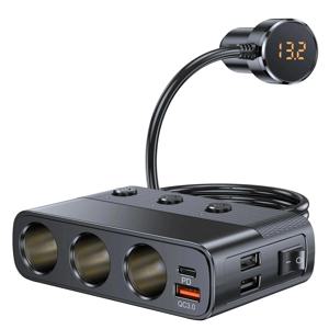 127W 7-in-1 차량용 충전기 스플리터 PD30W QC3.0 시가 라이터 어댑터 차량용 시가 라이터 소켓 스플리터 스위치 포함