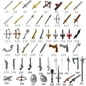 MOC 중세 군사 무기 빌딩 블록 부품 성 기사 군인 칼 활 석궁 헬멧 창 모델 벽돌 소년 장난감