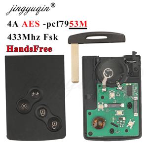 Jingyuqin 433MHz 4A PCF7953 칩 자동차 키 스마트 카드 Renault Clio IV Captur 패시브 열쇠가없는 Go Entry 원격 핸즈프리 시스템