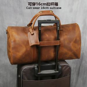 남성용 레트로 정품 가죽 여행 가방, 크레이지 호스 가죽 핸드백, 최고급 소가죽 크로스바디 백, 웨어러블 트롤리 수하물