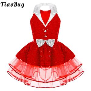 키즈 소녀 민소매 발레 스커트 레오타드 반짝 이는 댄스 투투 드레스 스팽글 체조 레오타드 피겨 스케이팅 공연 의상