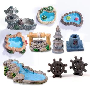 새로운 연못 타워 하우스 잘 입상 마이크로 풍경 DIY 홈 장식 소형 요정 정원 장식품 장식 액세서리 현대