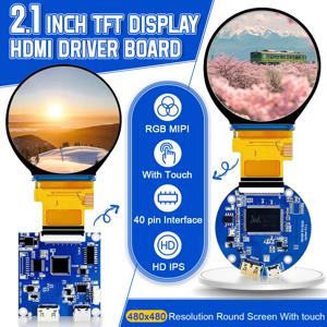 TFT LED 디스플레이 모듈, 원형 스크린, HD IPS 480*480 SPI RGB 인터페이스, MIPI HDMI 드라이버, ST7701S 정전식 터치 스크린, 2.1 인치