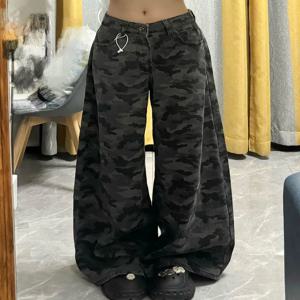 여성용 아메리칸 위장 청바지, 하이 웨이스트, 루즈 스파이스 스트레이트 레그, 카고 와이드 레그 팬츠, 트렌드 2024, 가을, 겨울, 신상
