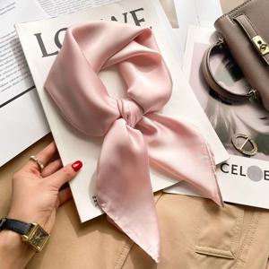 70cm 솔리드 컬러 Neckerchief Hijab 스카프 여성용 실크 새틴 머리띠 헤어 스카프 여성 스퀘어 Shawls 여성용 머리 스카프