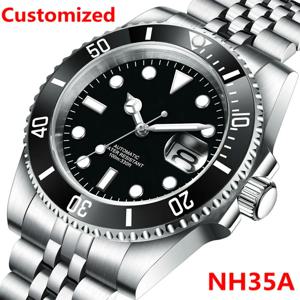 DIY 로고 40MM 다이브 시계 NH35 자동 손목 시계 10Bar 방수 빛나는 사파이어 세라믹 베젤 드레스 시계 남자 Reloj