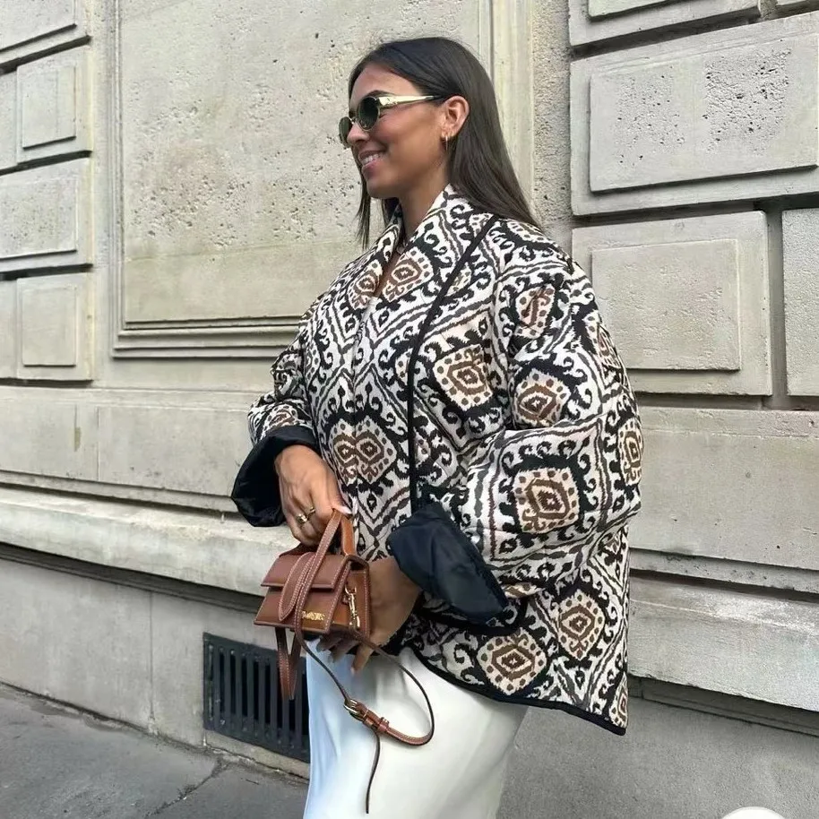 프린트 루즈 코튼 가디건 코트 새로운 패션 캐주얼 다용도 가을/겨울 신제품 여성용