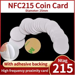 NFC 215 13.56MHz NFC 코인 바인딩 카드 배지 ISO/EC14443A 25mm 방수 PVC 215 E-라벨 (접착식 뒷면 포함)