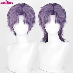 러브 앤 딥스페이스 라파엘 코스프레 가발 짧은 믹스 퍼플 내열성 합성 헤어 할로윈 파티 애니메이션 가발 + 가발 캡